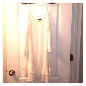 White Ruffle Cold Shoulder Swim Cover Up